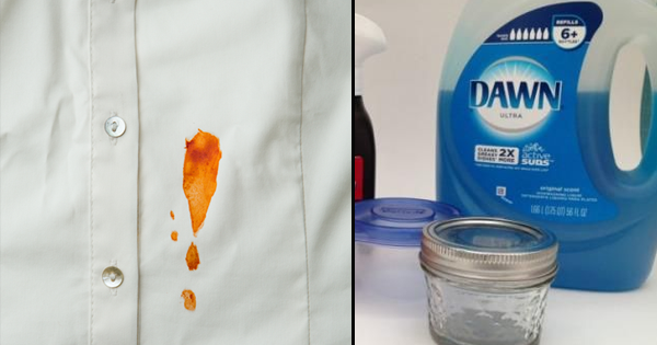 There’s A Stain On His Favorite Shirt, So He Grabs Dish Soap And THIS. It Works Like Magic!