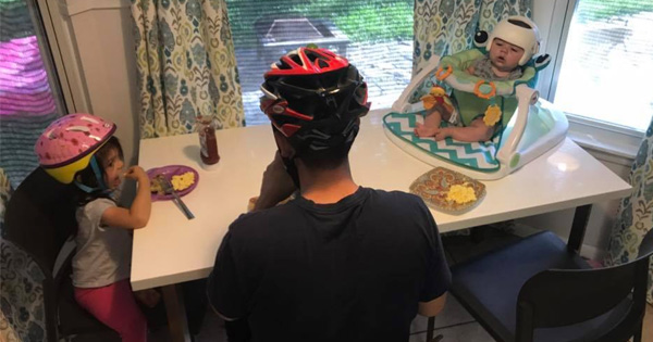 Family Wears Bike Helmets Around The House For One Adorable Reason